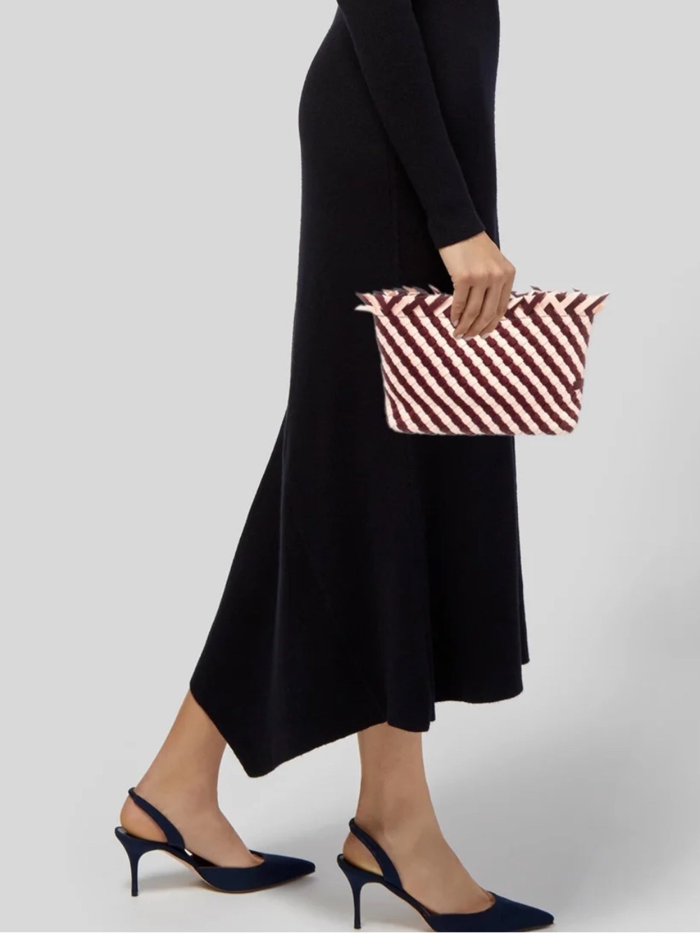 Naghedi Woven Clutch in Burgundy and Cream
